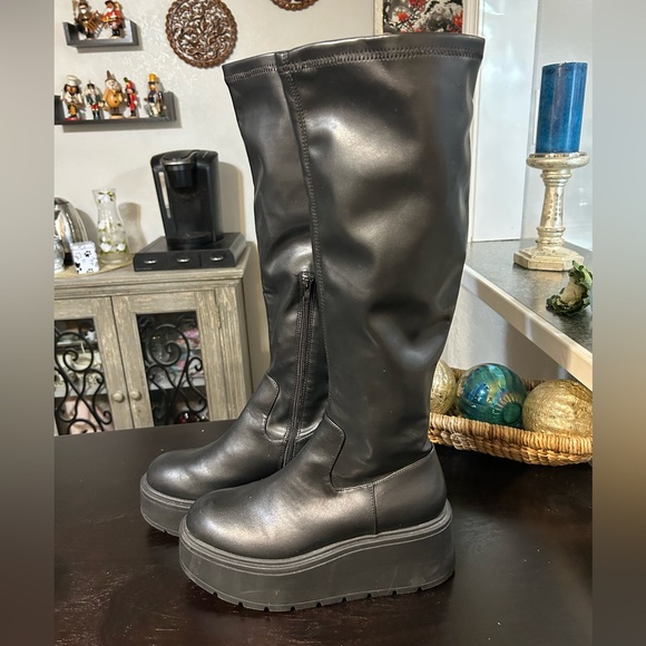 Steve Madden Kizam Black Faux Leather Platform Knee High Boots Size 9 - Picture 5 of 13